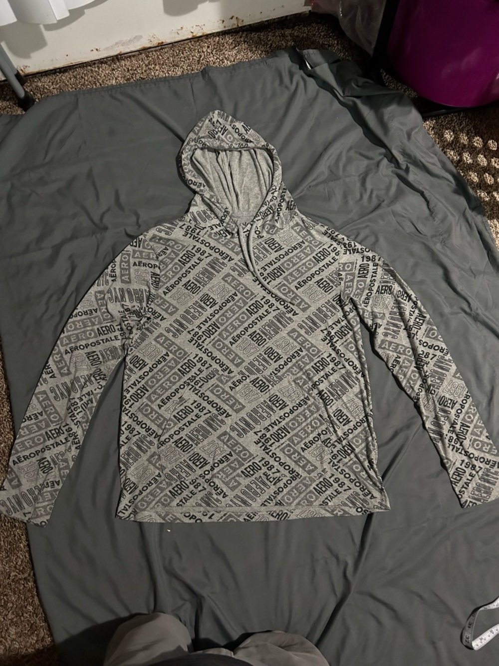 Aeropostale Gray Logo Print Pullover Hoodie